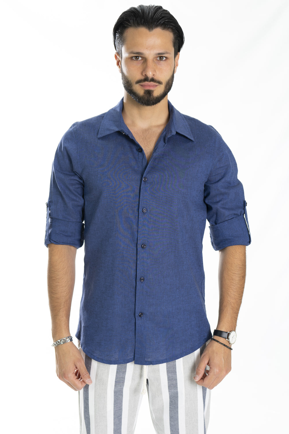 Camicia Uomo Con Colletto In Lino Tinta Unita Art. Cm175