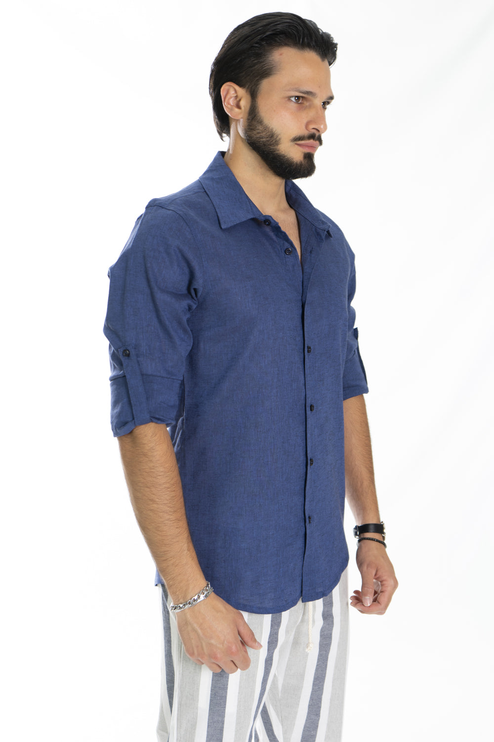 Camicia Uomo Con Colletto In Lino Tinta Unita Art. Cm175