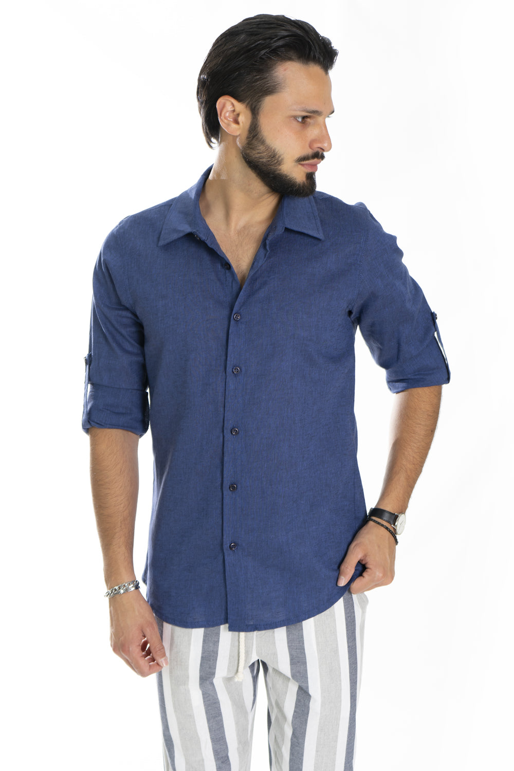 Camicia Uomo Con Colletto In Lino Tinta Unita Art. Cm175