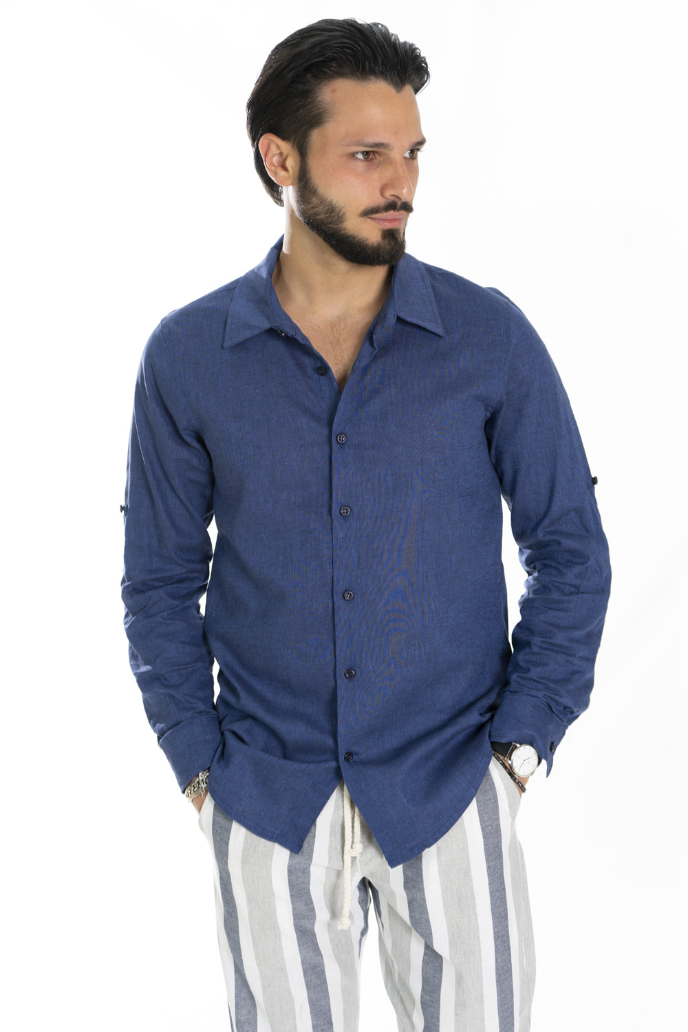 Camicia Uomo Con Colletto In Lino Tinta Unita Art. Cm175