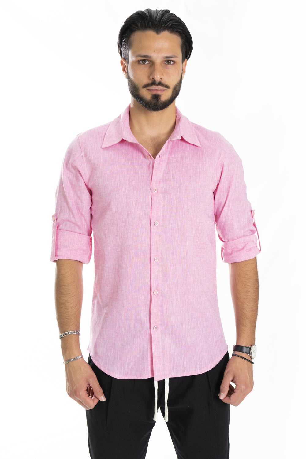 Camicia Uomo Con Colletto In Lino Tinta Unita Art. Cm175