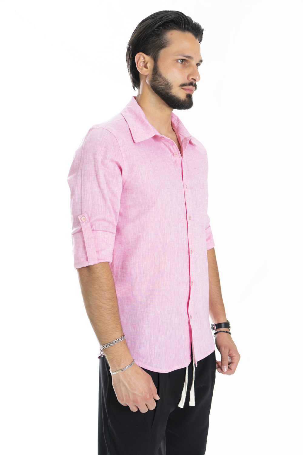 Camicia Uomo Con Colletto In Lino Tinta Unita Art. Cm175