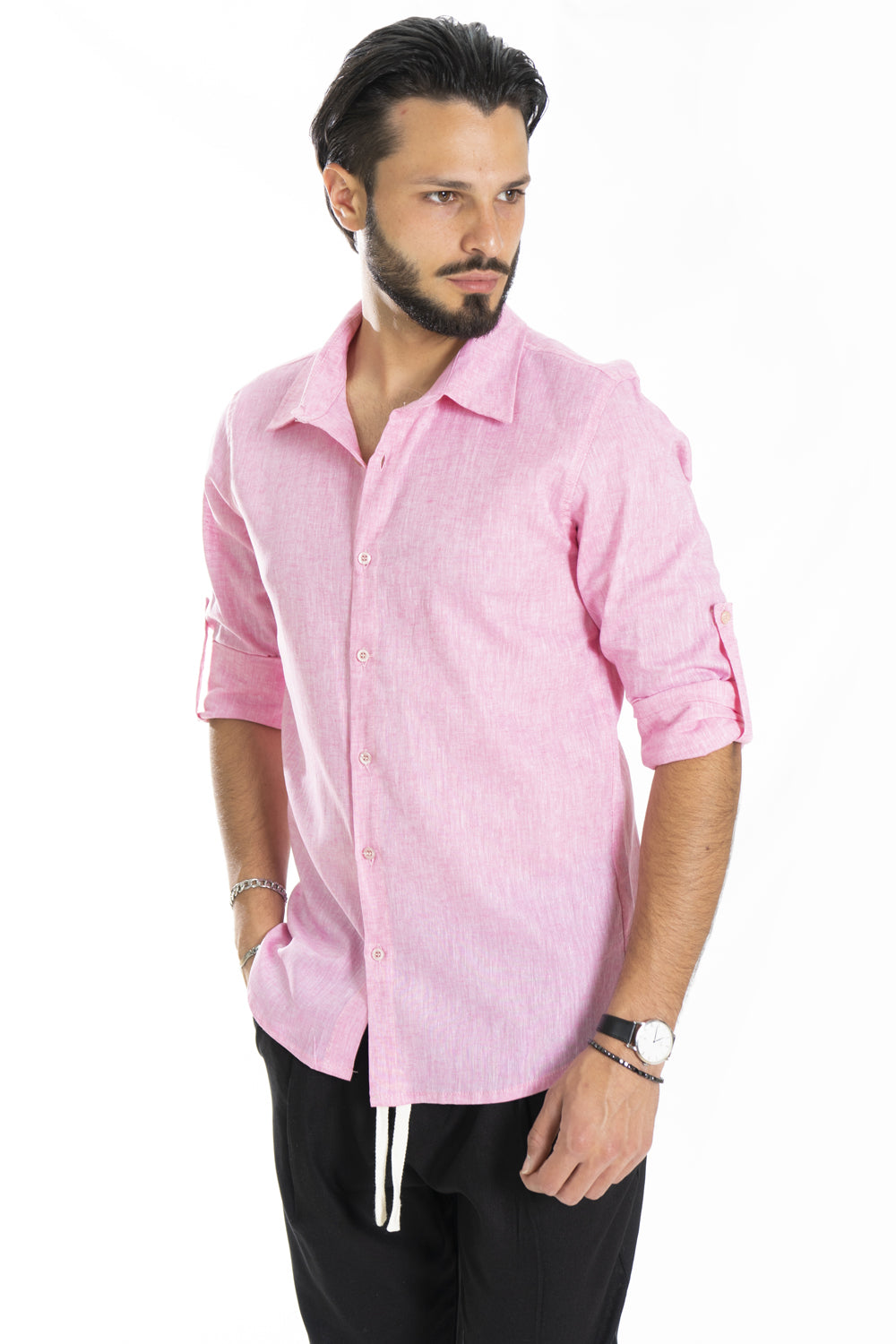 Camicia Uomo Con Colletto In Lino Tinta Unita Art. Cm175