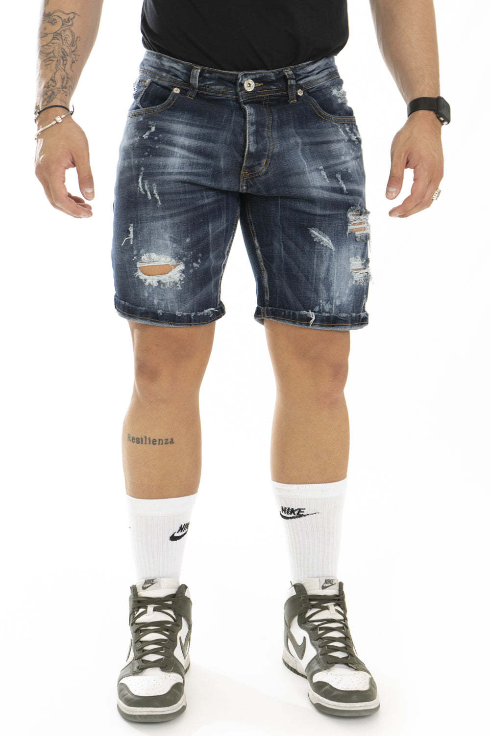 Bermuda Jeans Uomo Scuro Con Strappi Art. Bm101