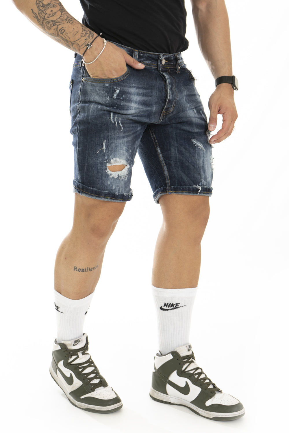 Bermuda Jeans Uomo Scuro Con Strappi Art. Bm101