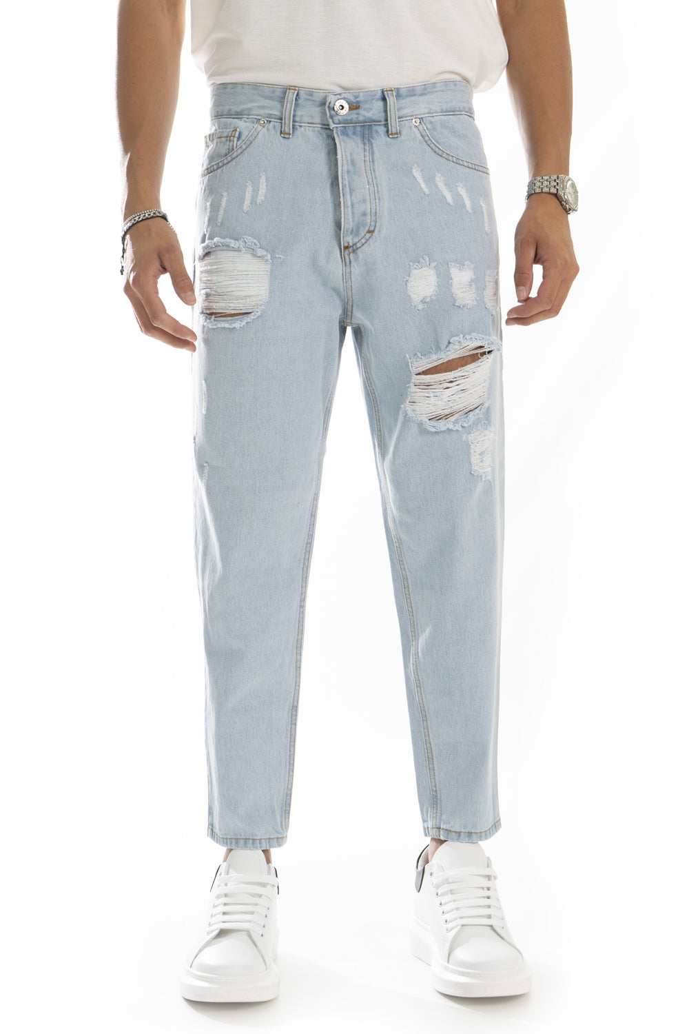 Jeans Uomo Con Strappi e Abrasioni Chiaro Art. Js203