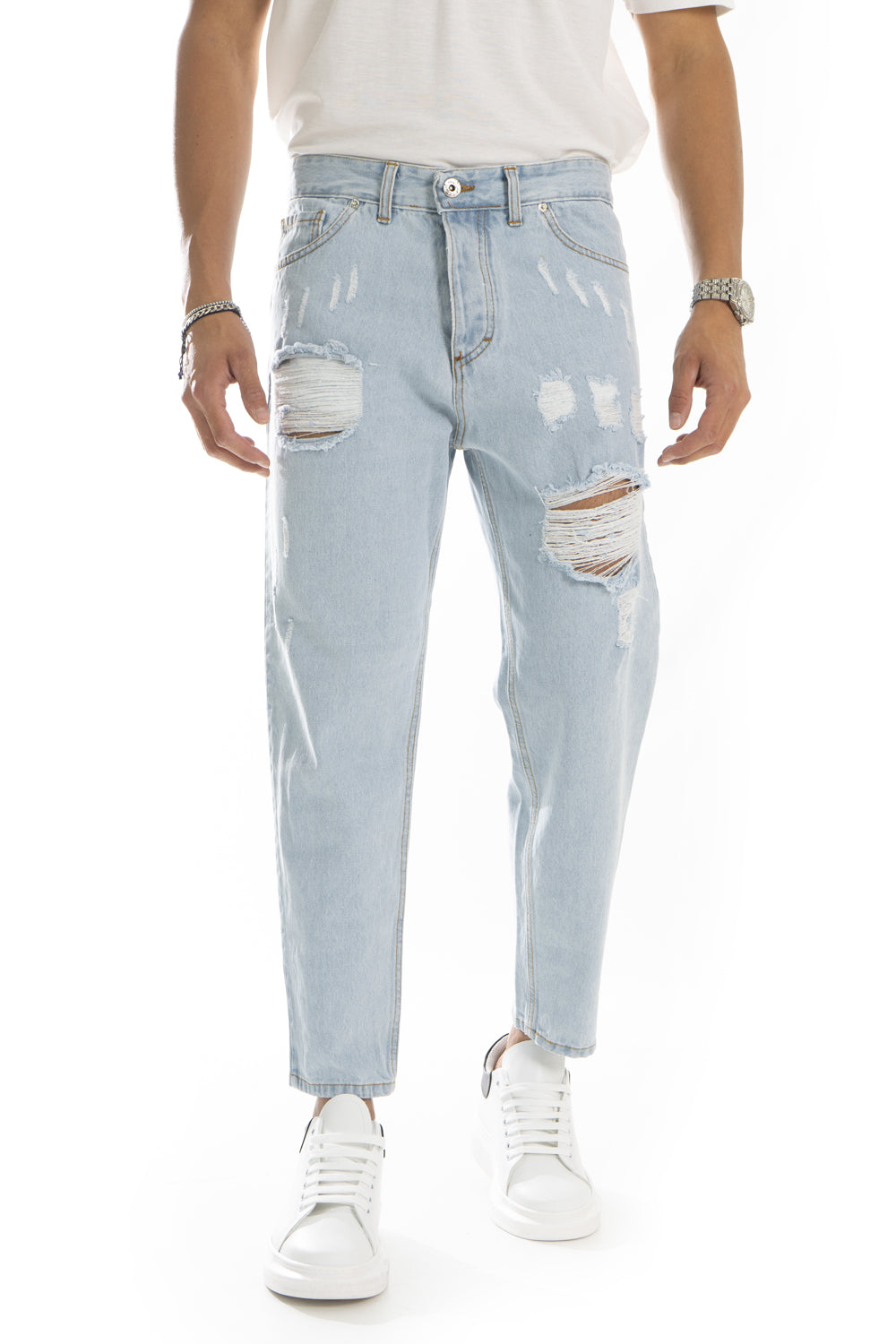 Jeans Uomo Con Strappi e Abrasioni Chiaro Art. Js203