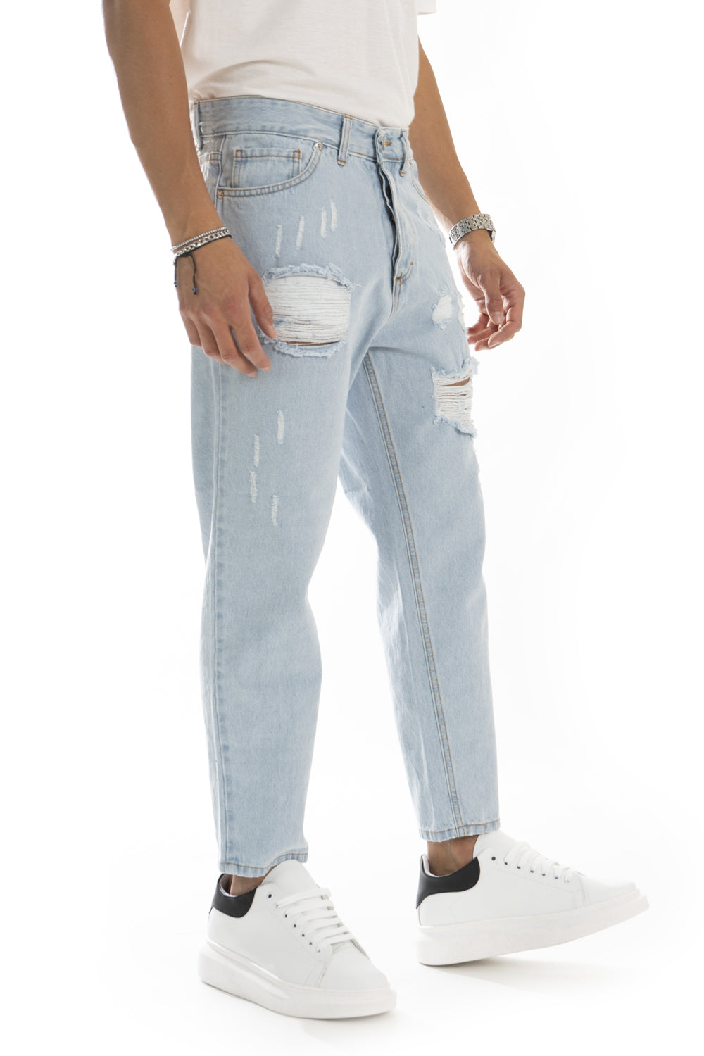 Jeans Uomo Con Strappi e Abrasioni Chiaro Art. Js203