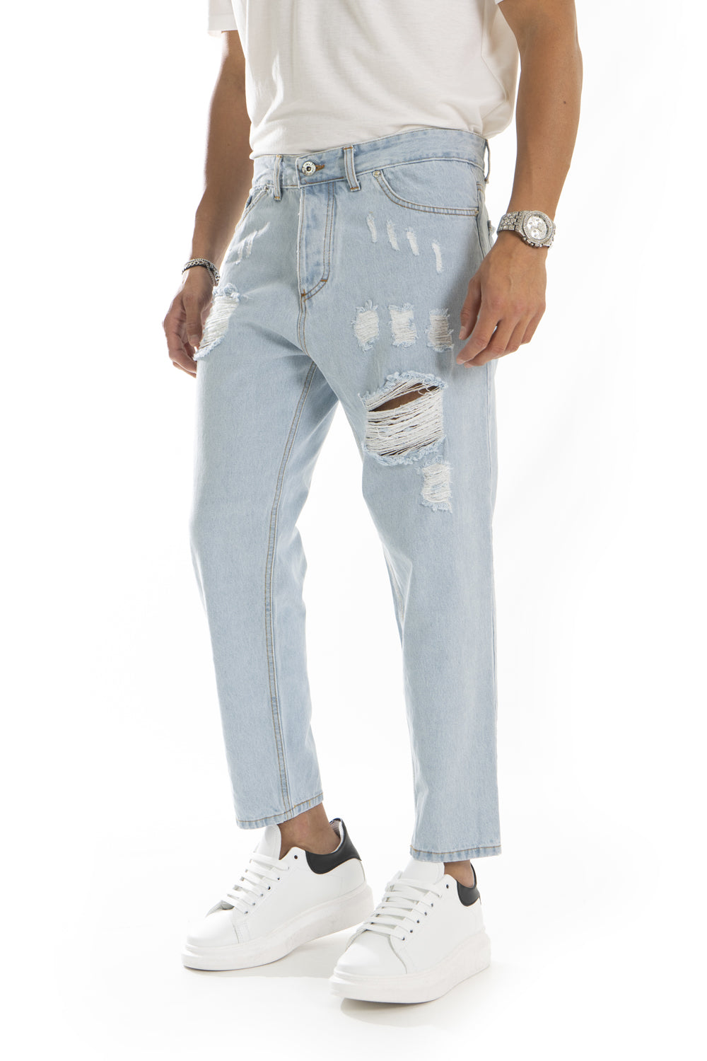 Jeans Uomo Con Strappi e Abrasioni Chiaro Art. Js203