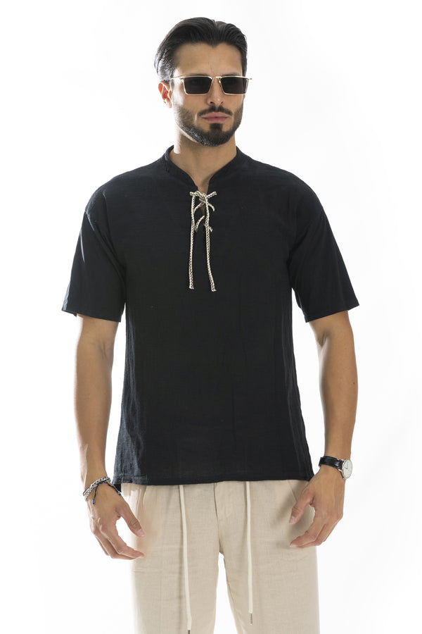 T-shirt en coton avec col en V et cordon de serrage Art. Ts227