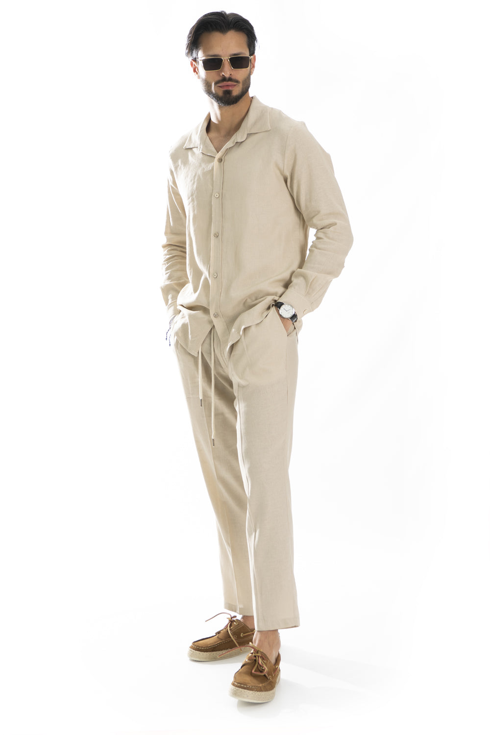 Coordinato Uomo Capri In Lino Camicia e Pantalone Art. Cd57