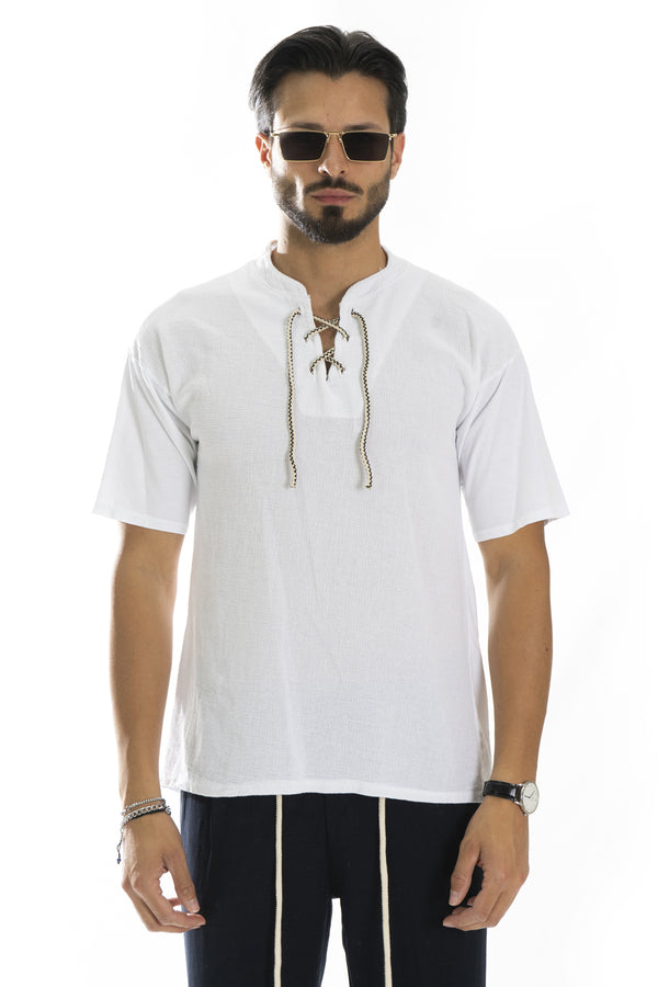 T-shirt en coton avec col en V et cordon de serrage Art. Ts227
