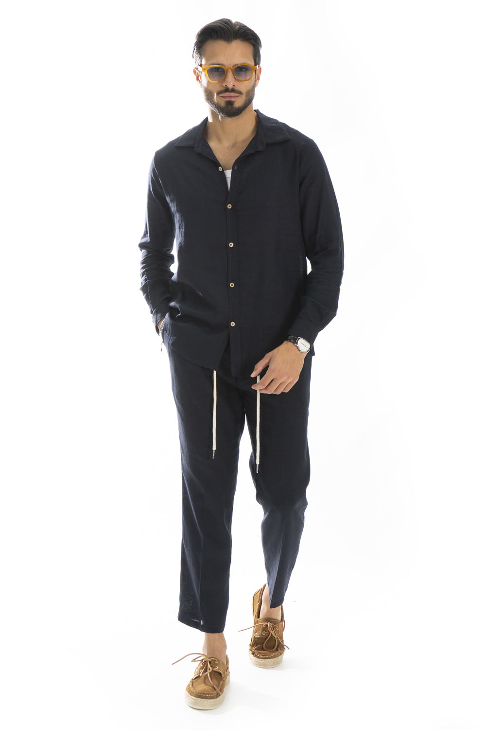 Coordinato Uomo Capri In Lino Camicia e Pantalone Art. Cd57