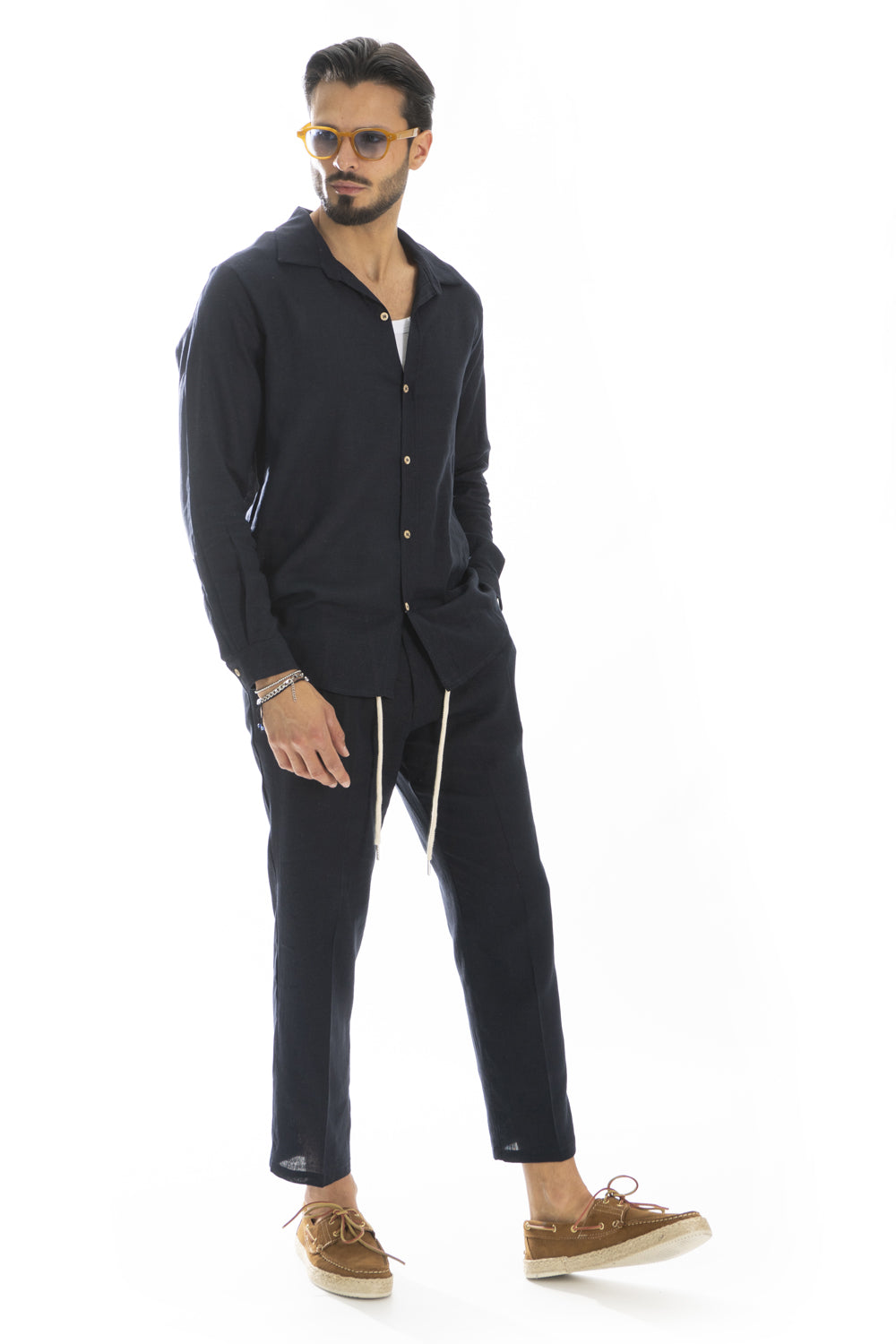 Coordinato Uomo Capri In Lino Camicia e Pantalone Art. Cd57