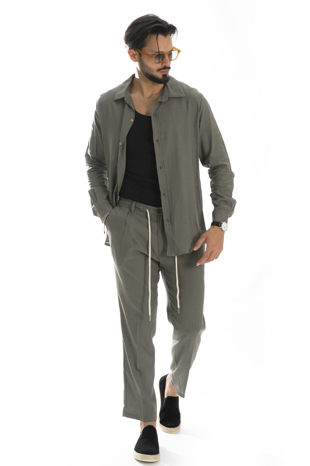 Coordinato Uomo Capri In Lino Camicia e Pantalone Art. Cd57