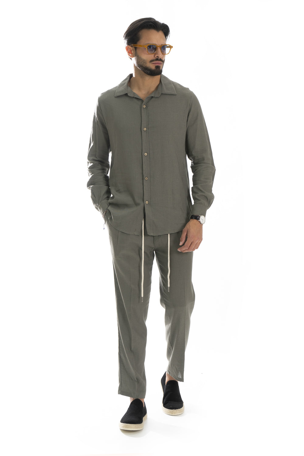 Coordinato Uomo Capri In Lino Camicia e Pantalone Art. Cd57