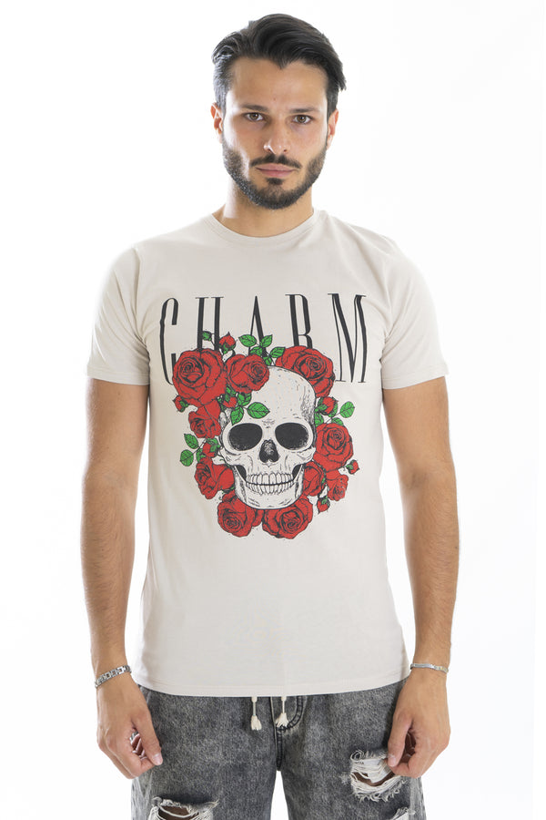 T-shirt pour homme imprimé tête de mort sur le devant. Ts198