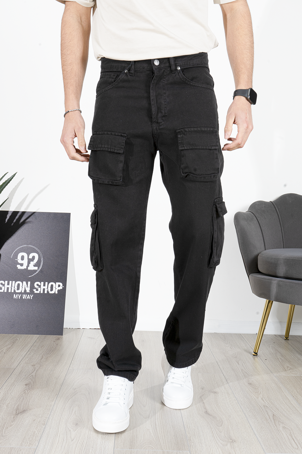 Jeans Uomo Cargo Baggy Fit con Tasche Laterali Art. Js521