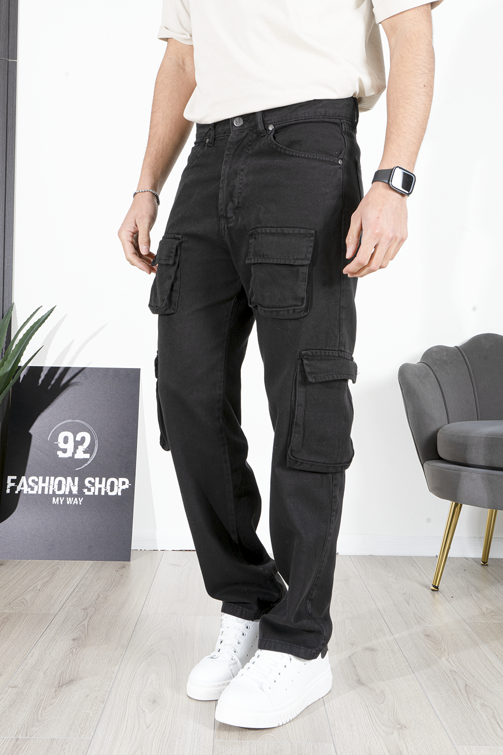 Jeans Uomo Cargo Baggy Fit con Tasche Laterali Art. Js521