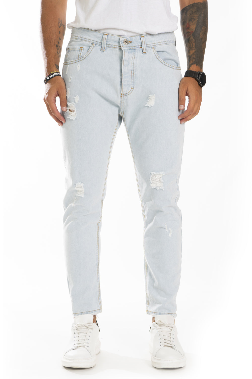 Jeans Uomo Con Abrasioni Lavaggio Old Chiaro Art. JS384