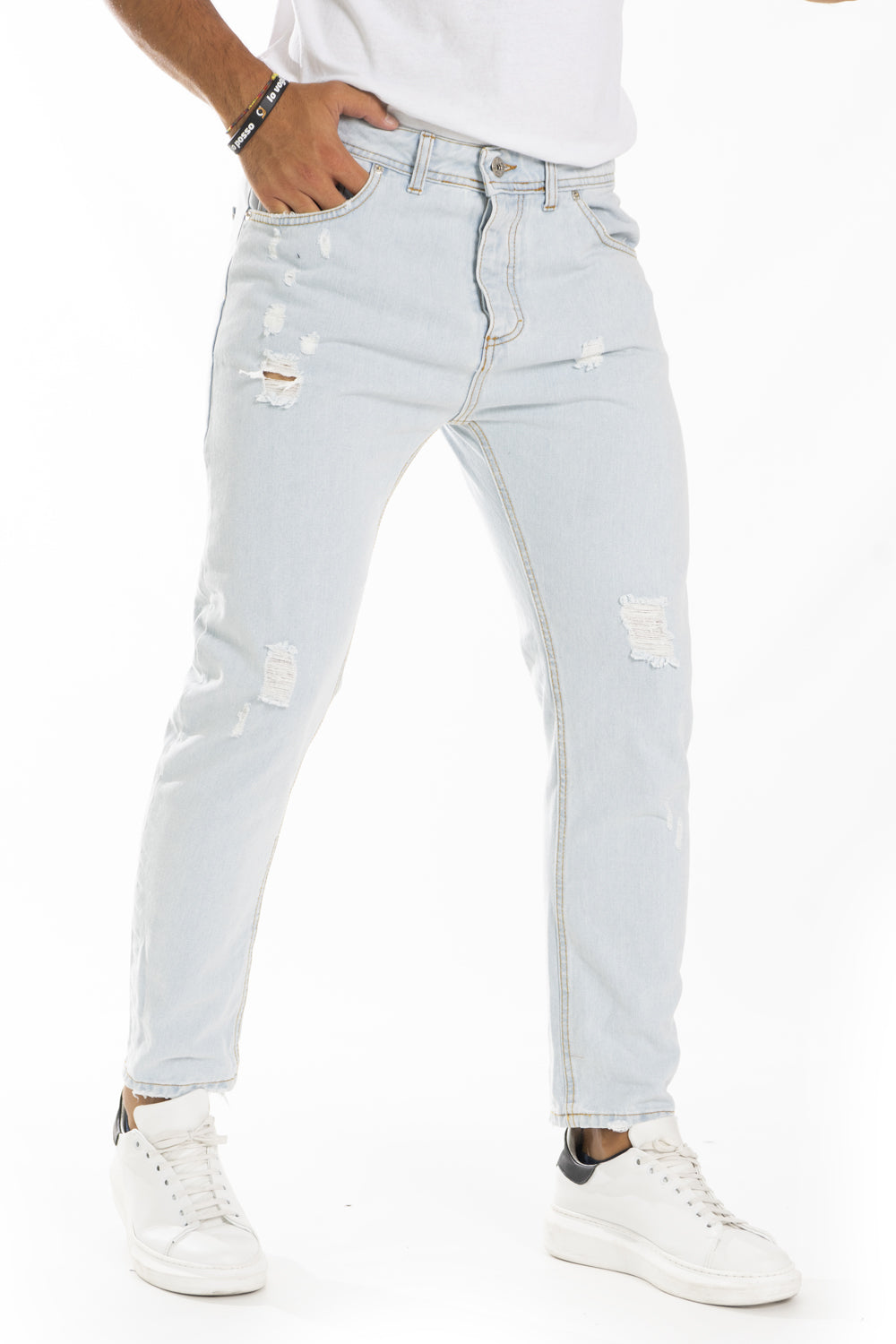 Jeans Uomo Con Abrasioni Lavaggio Old Chiaro Art. JS384