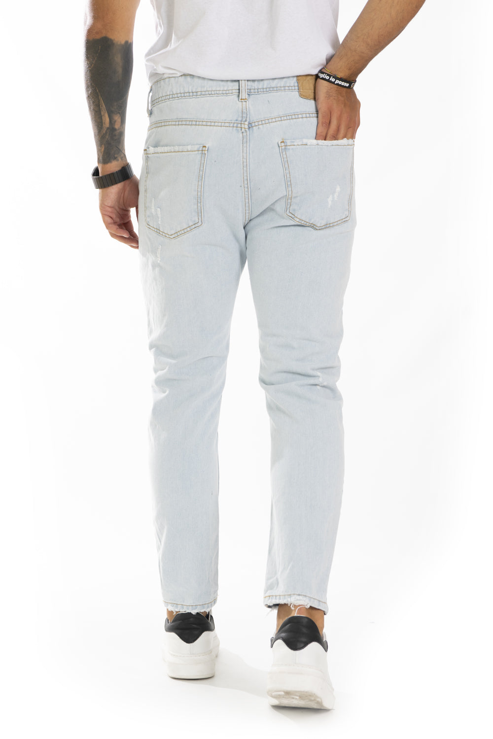 Jeans Uomo Con Abrasioni Lavaggio Old Chiaro Art. JS384