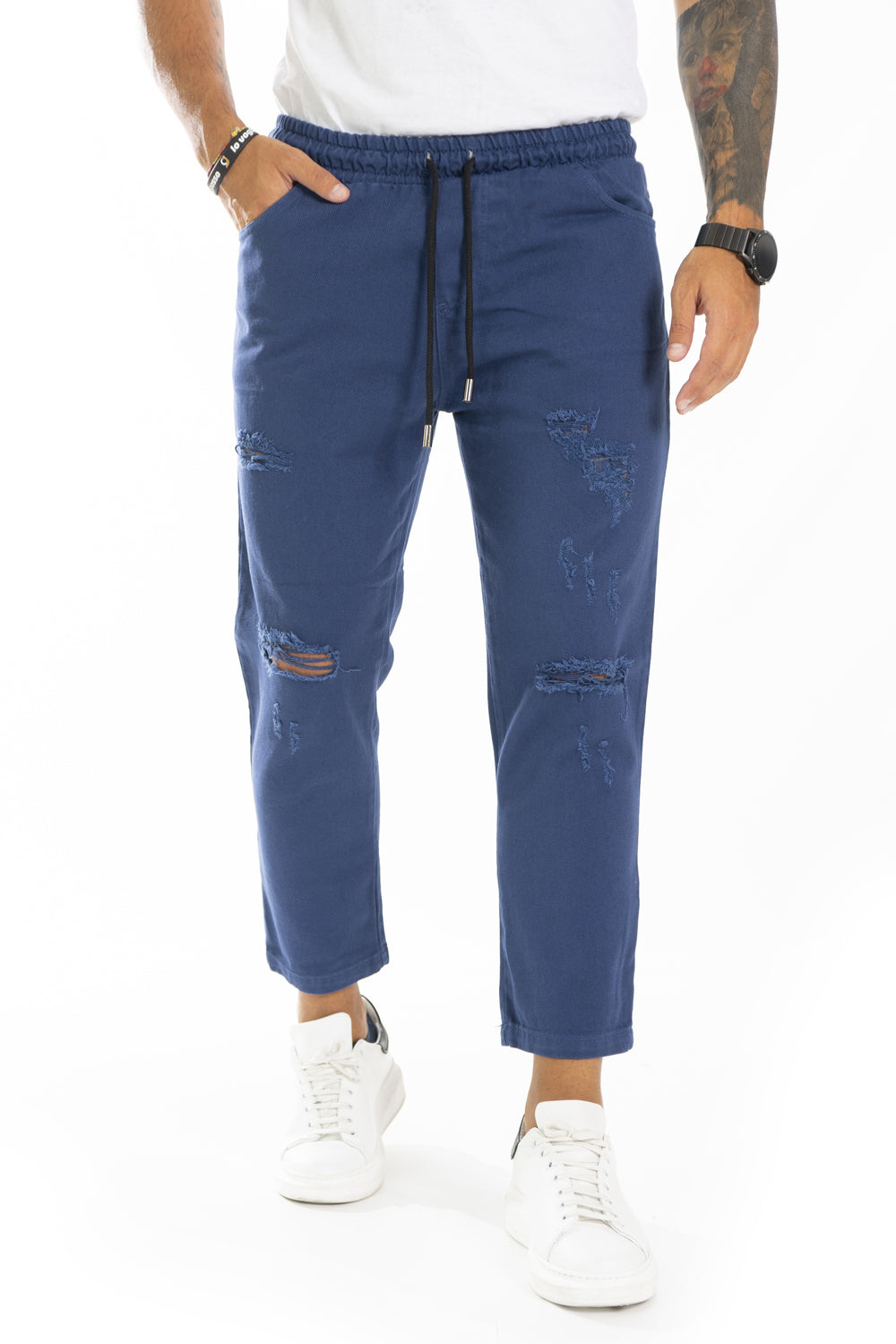 Jeans Uomo Vita Jogger Con Abrasioni Tinta Unita Art. JS376