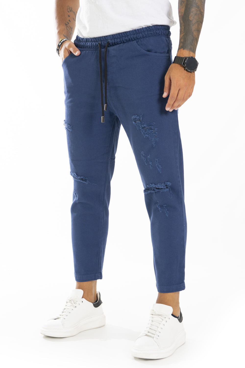 Jeans Uomo Vita Jogger Con Abrasioni Tinta Unita Art. JS376