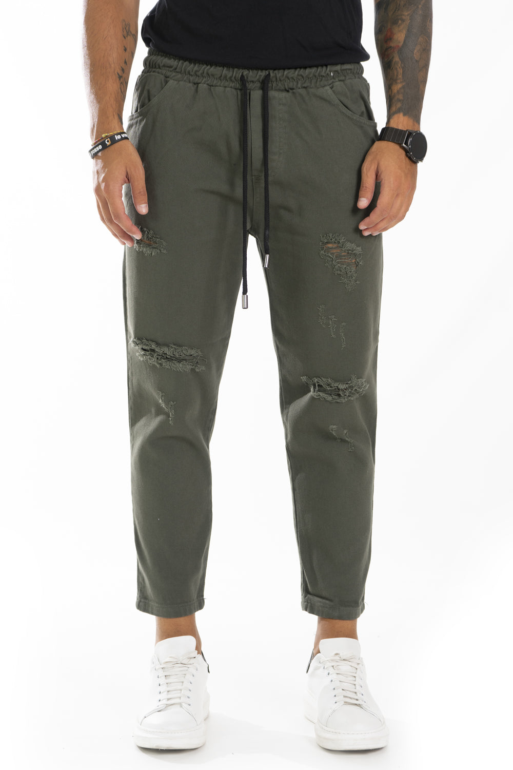 Jeans Uomo Vita Jogger Con Abrasioni Tinta Unita Art. JS376