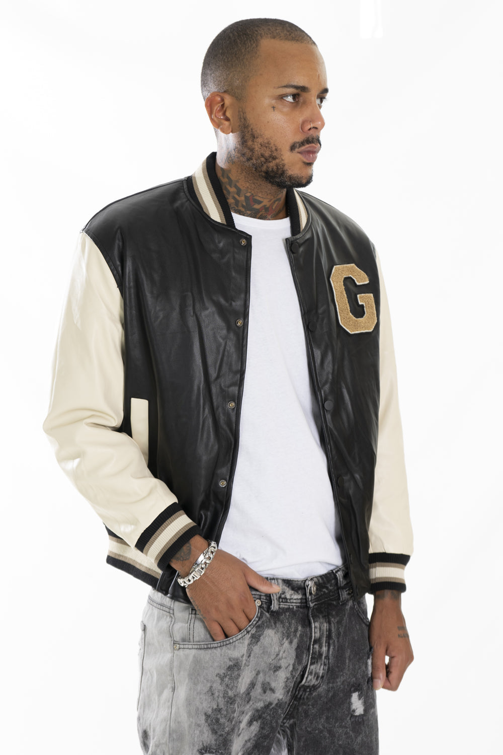 Giubbotto Uomo Bomber Varsity College Ecopelle ''G'' Art. Gb138