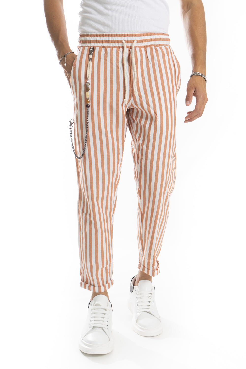 Pantalone Misto Lino Vita Jogger A righe Art. Pt195