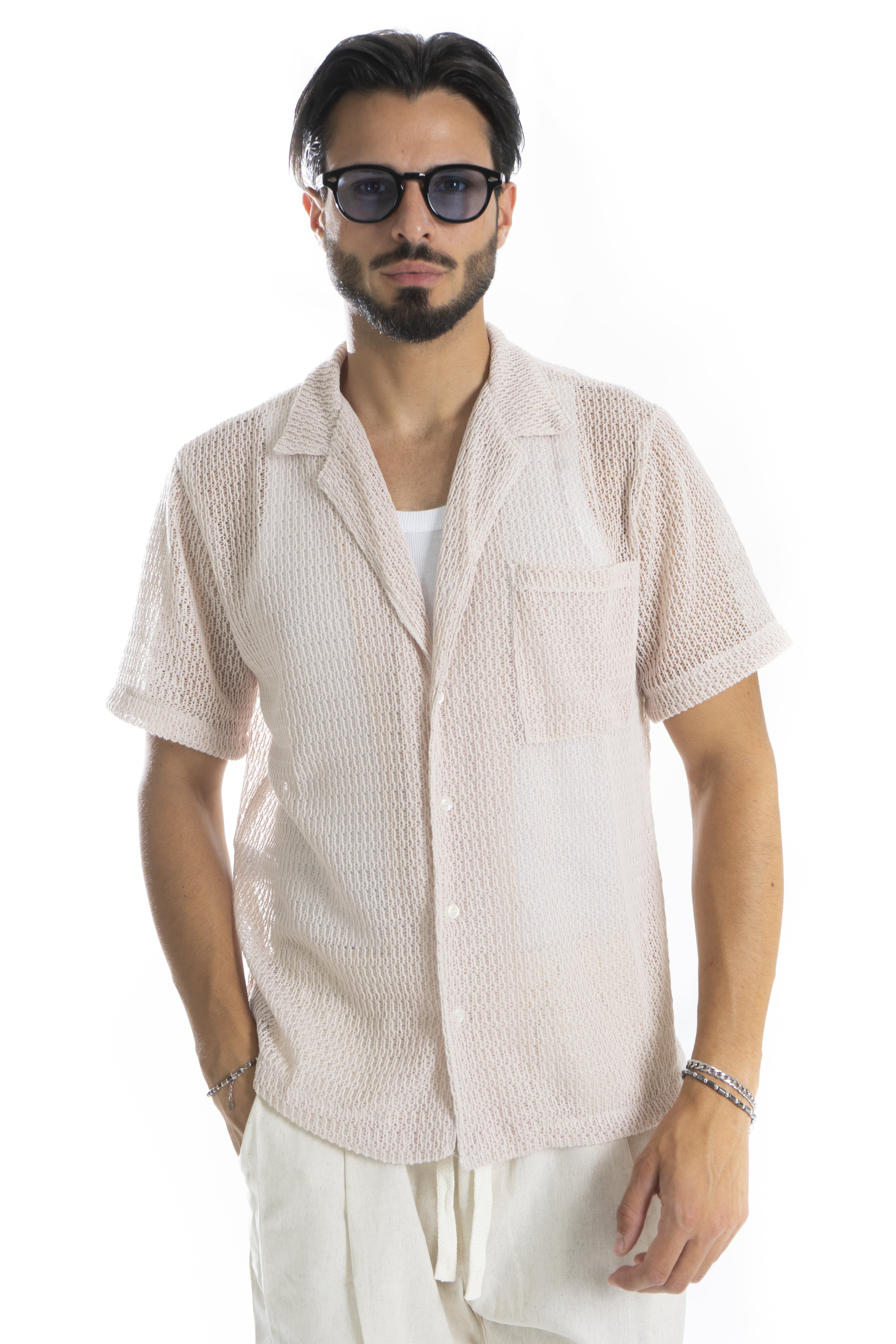 Camicia Uomo Manica Corta Traforata Art. Cm210