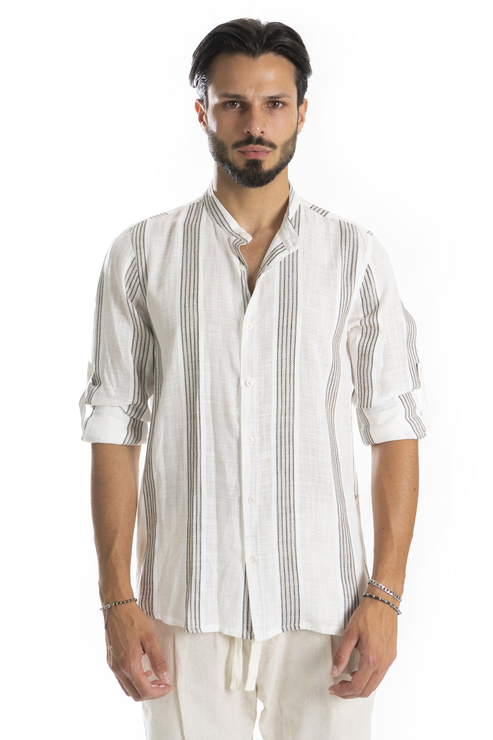 Camicia Uomo Misto Lino fantasia righe Art. Cm209