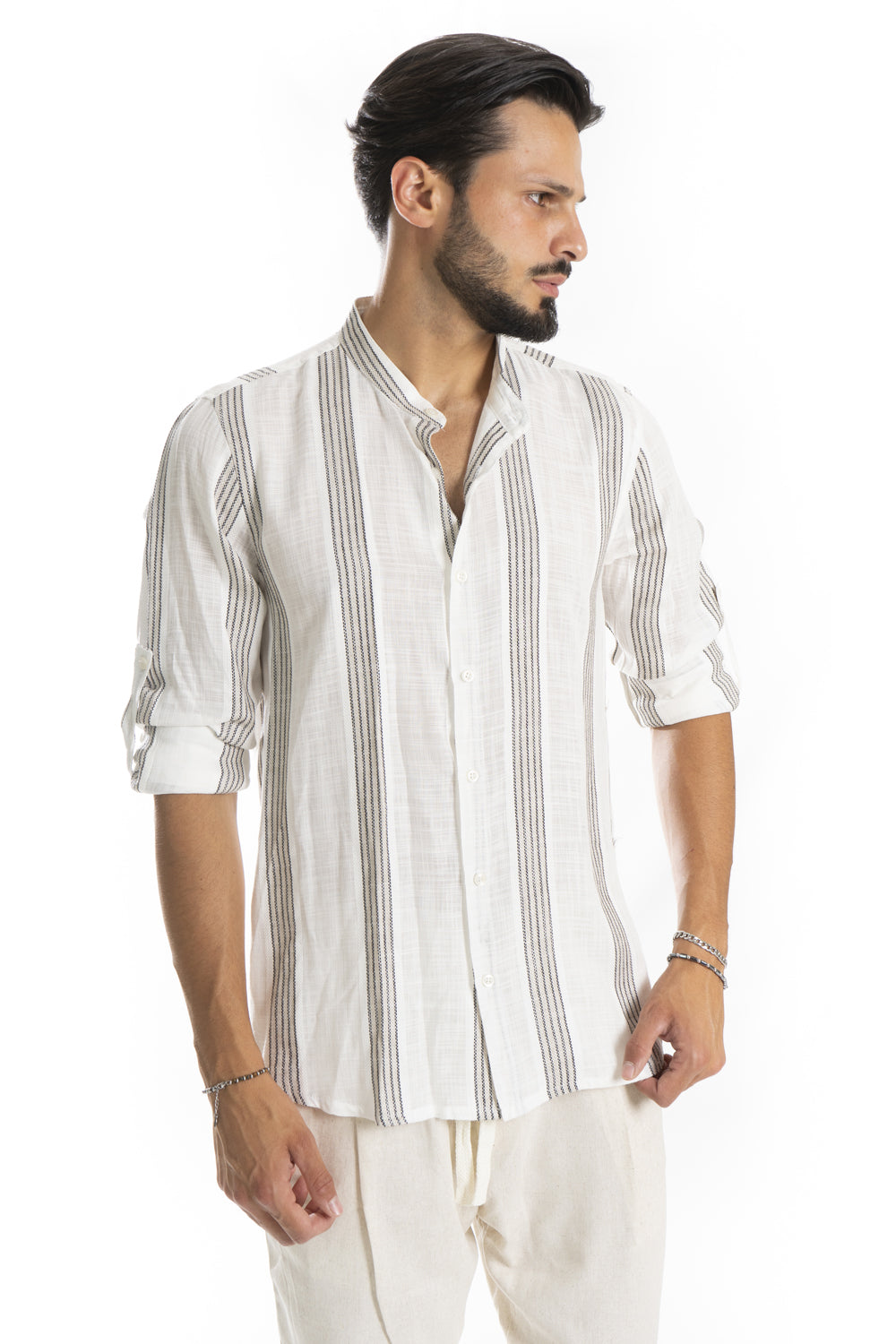 Camicia Uomo Misto Lino fantasia righe Art. Cm209