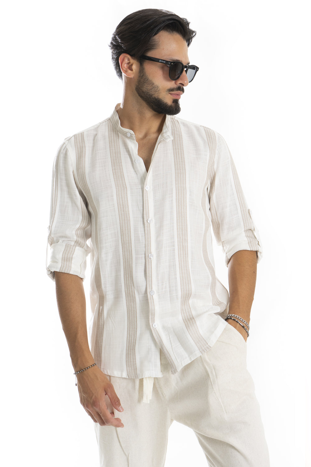 Camicia Uomo Misto Lino fantasia righe Art. Cm209