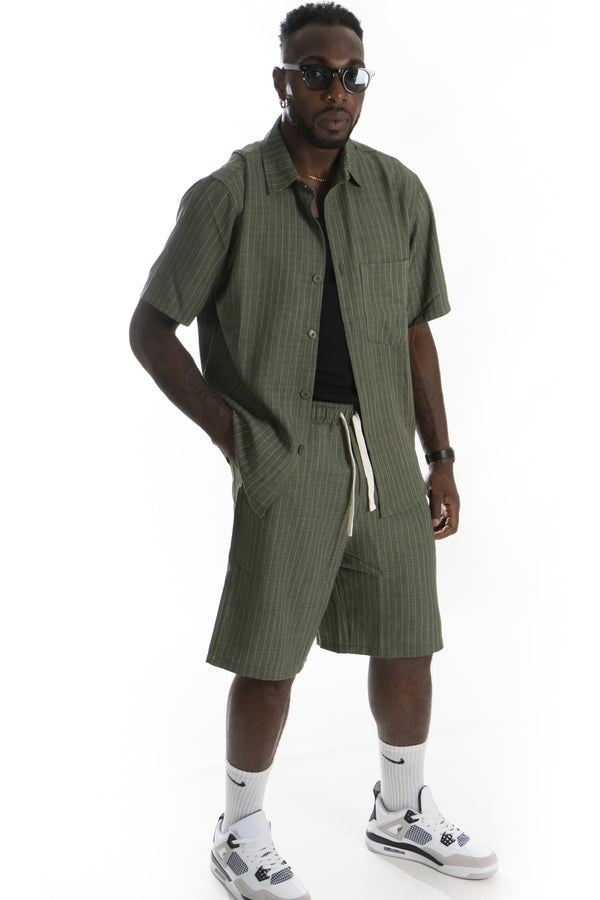 Coordinato Gessato Bermuda e Camicia con taschino Art. Cd66