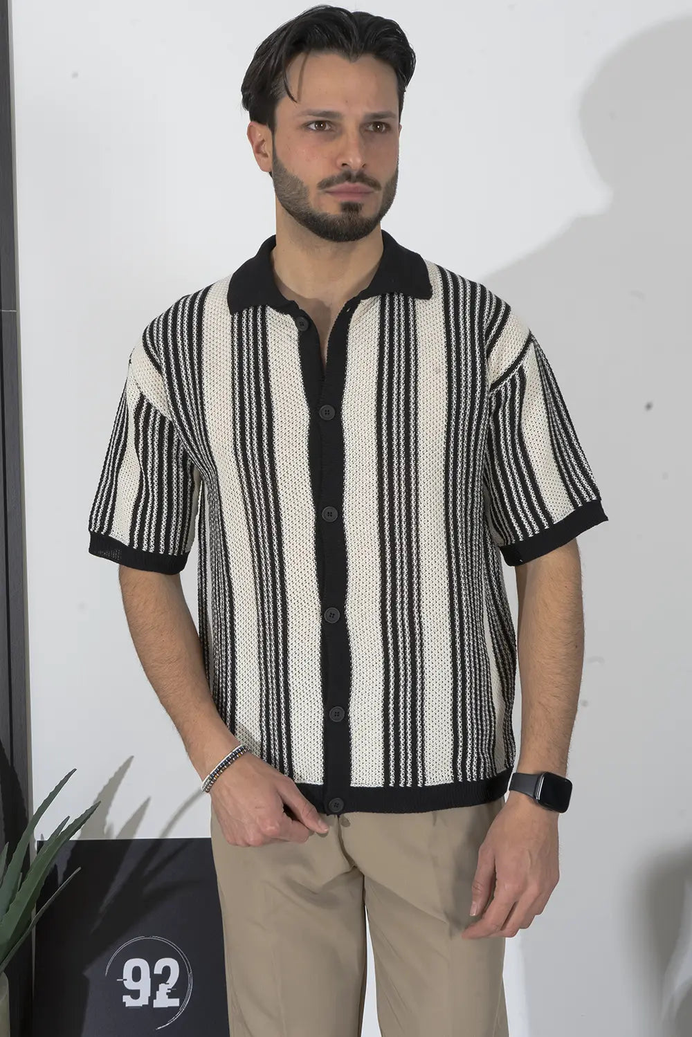 Polo in Merletto con Maglia Traforata e Fantasia a Righe Art. Ts257