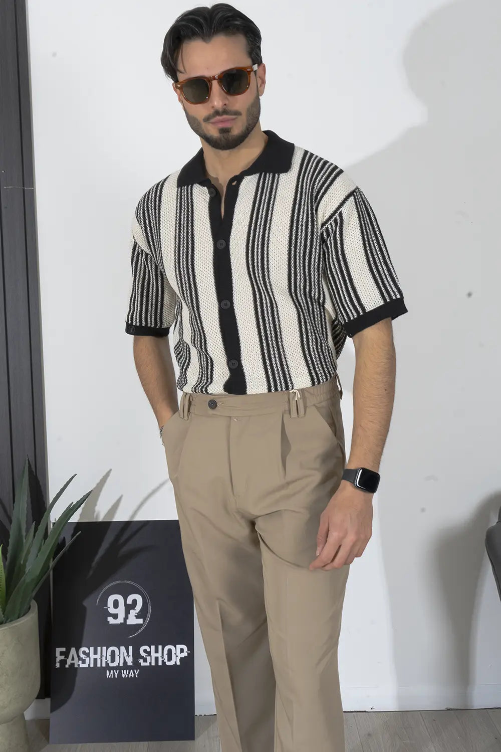 Polo in Merletto con Maglia Traforata e Fantasia a Righe Art. Ts257