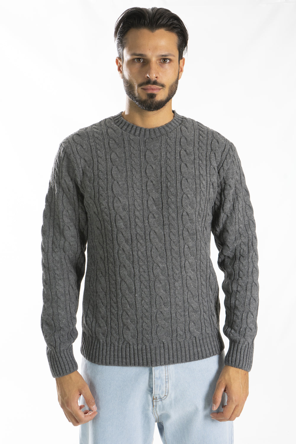 Maglione Lana Uomo Con Trecce Girocollo Pullover Art. Mg121