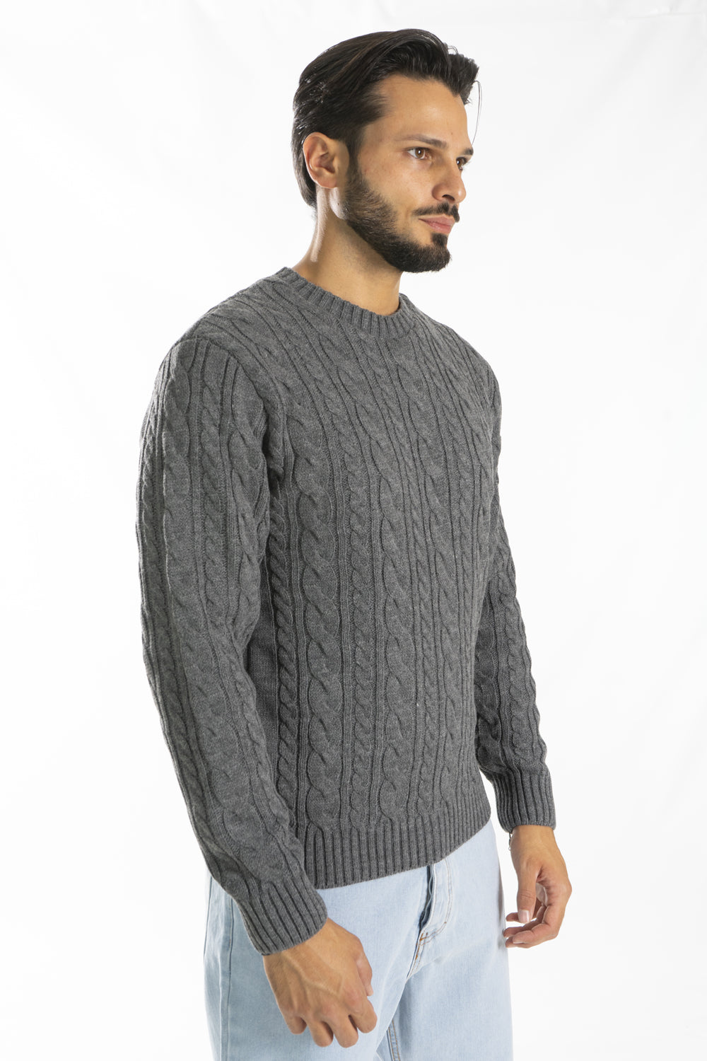 Maglione Lana Uomo Con Trecce Girocollo Pullover Art. Mg121