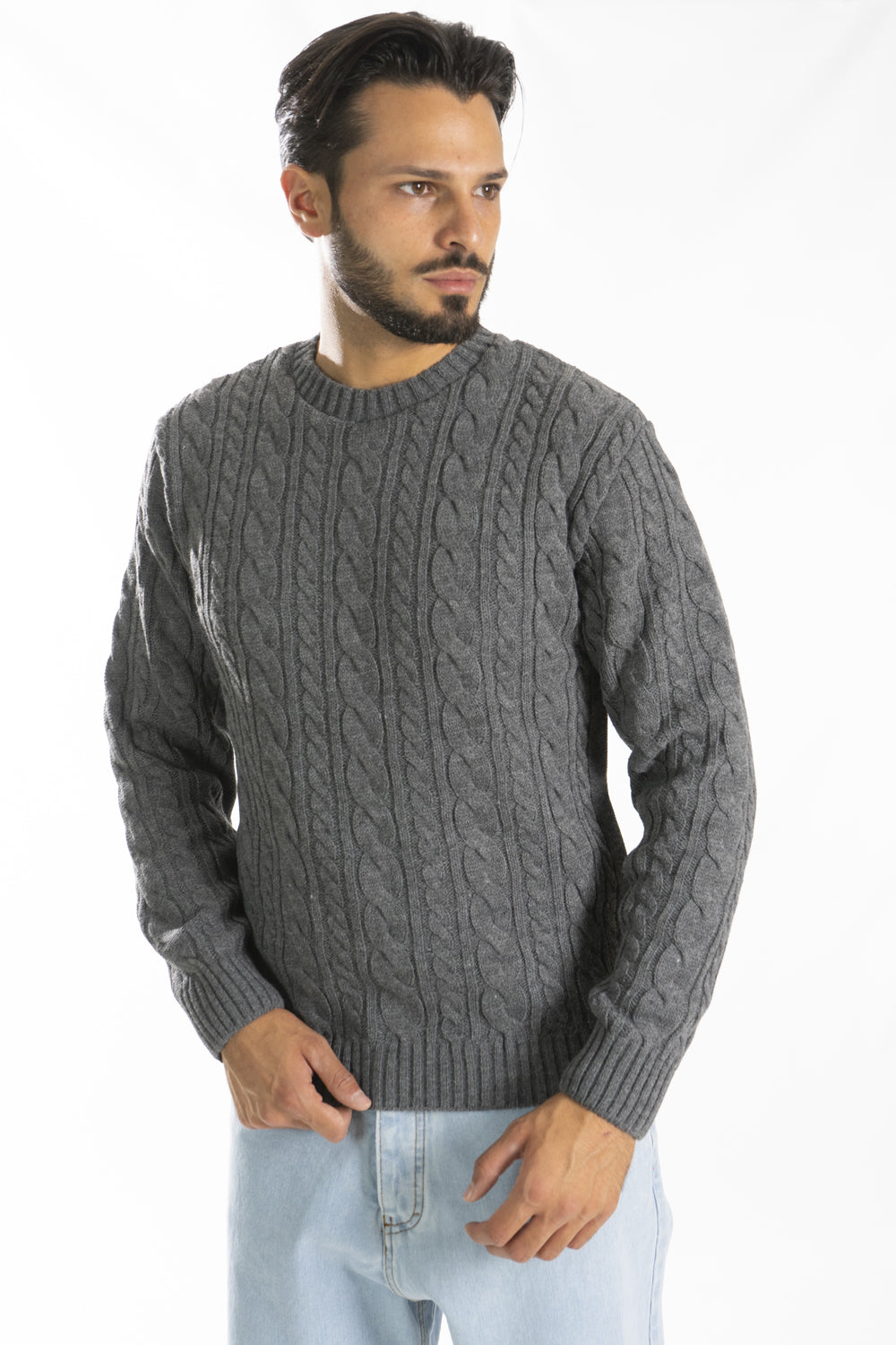 Maglione Lana Uomo Con Trecce Girocollo Pullover Art. Mg121