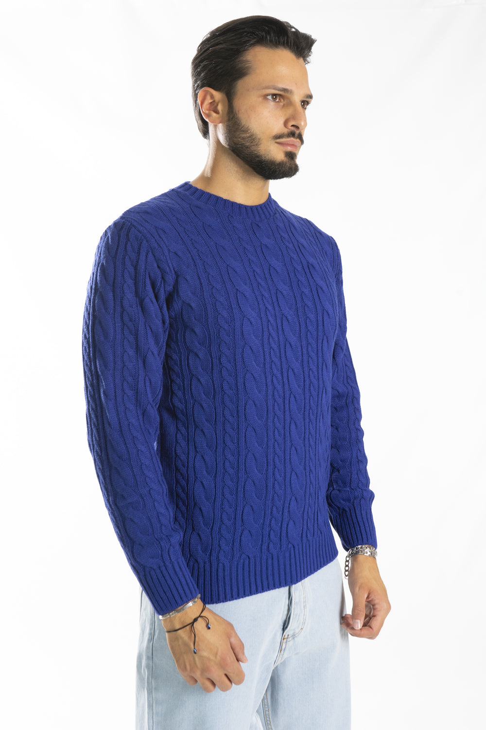 Maglione Lana Uomo Con Trecce Girocollo Pullover Art. Mg121