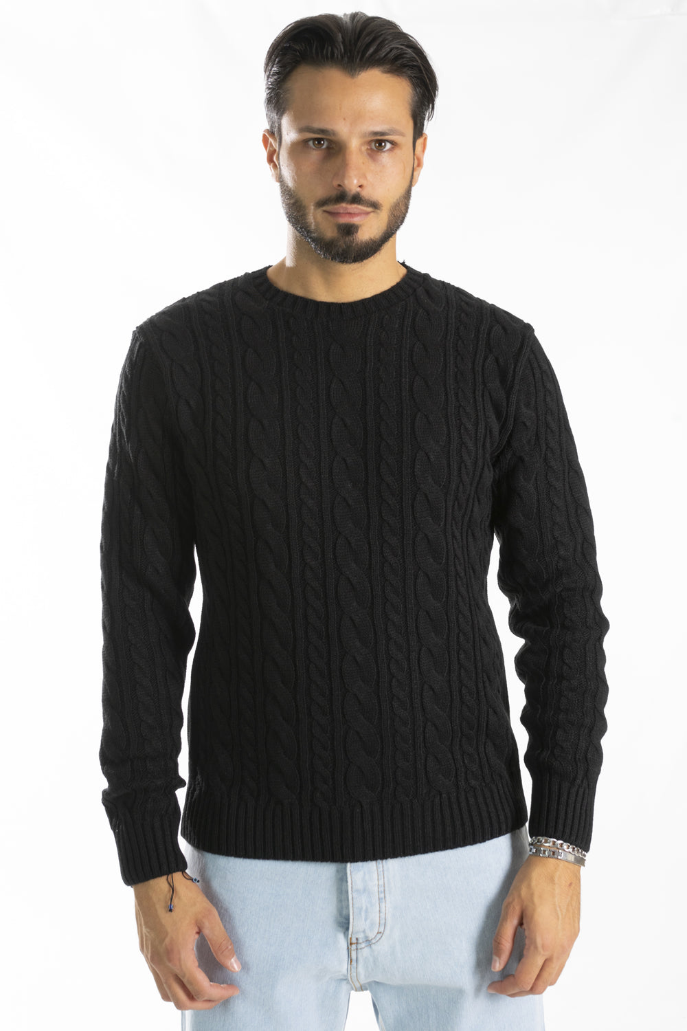 Maglione Lana Uomo Con Trecce Girocollo Pullover Art. Mg121