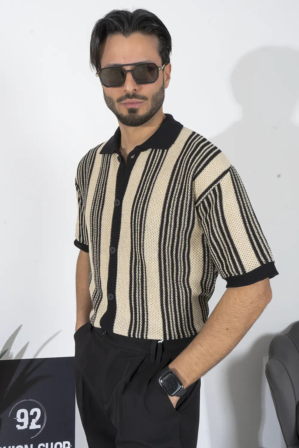 Polo in Merletto con Maglia Traforata e Fantasia a Righe Art. Ts257