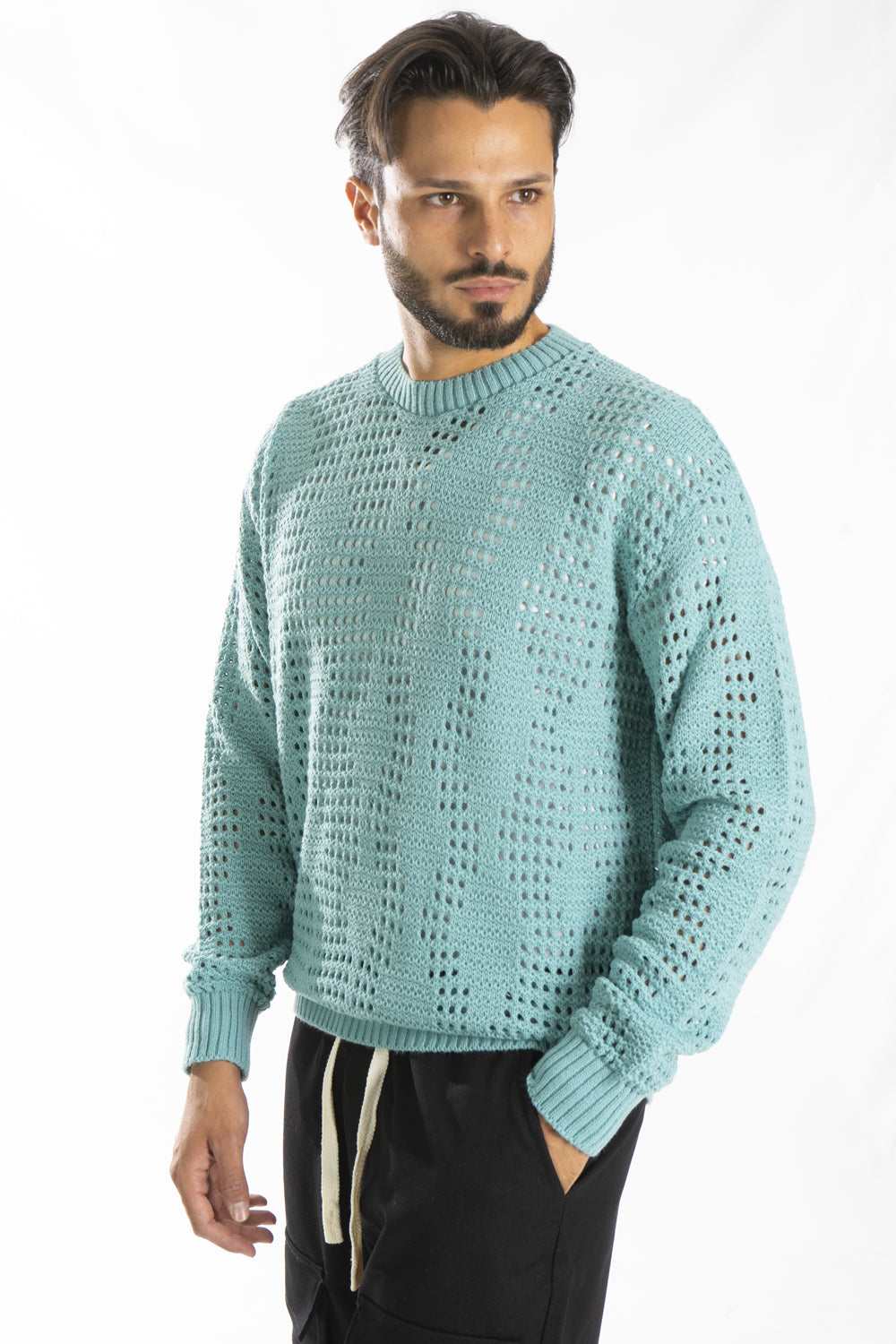 Maglione Uomo Traforato Girocollo Lana Art. Mg122