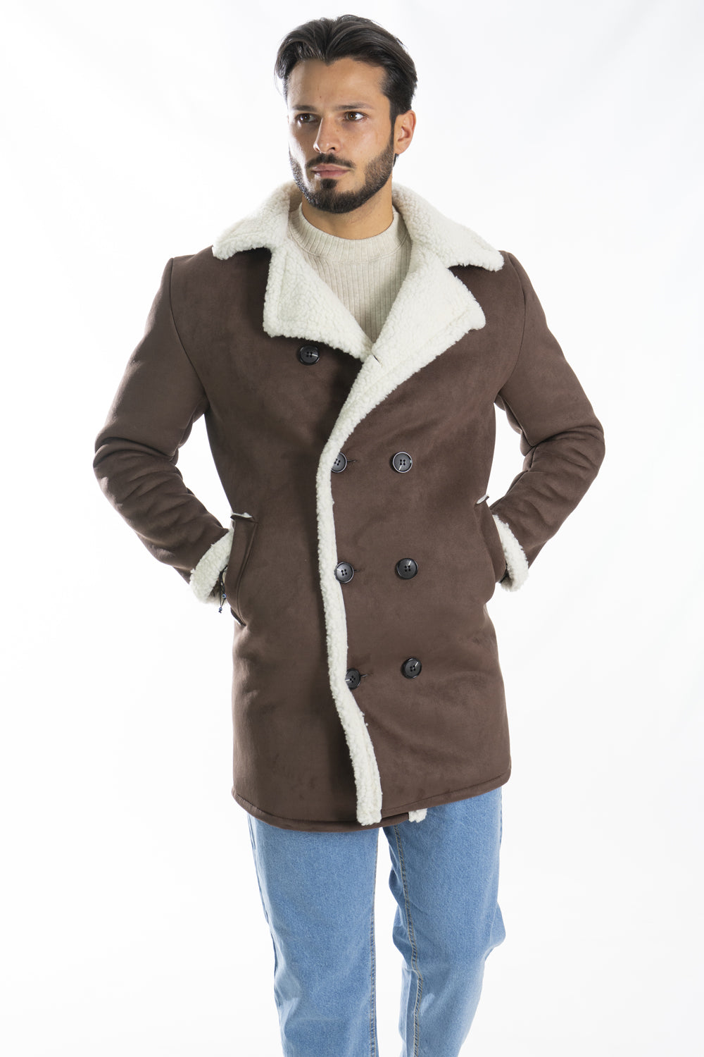 Cappotto Uomo Montone Doppio Bottone Interno in Pile Art. Cp29