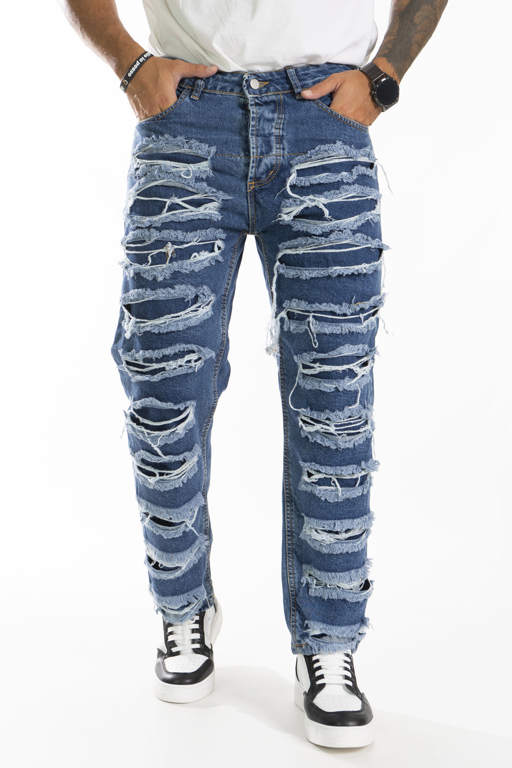 Jeans Uomo Destroyed Con Frange e strappi con fodera Art. Js398