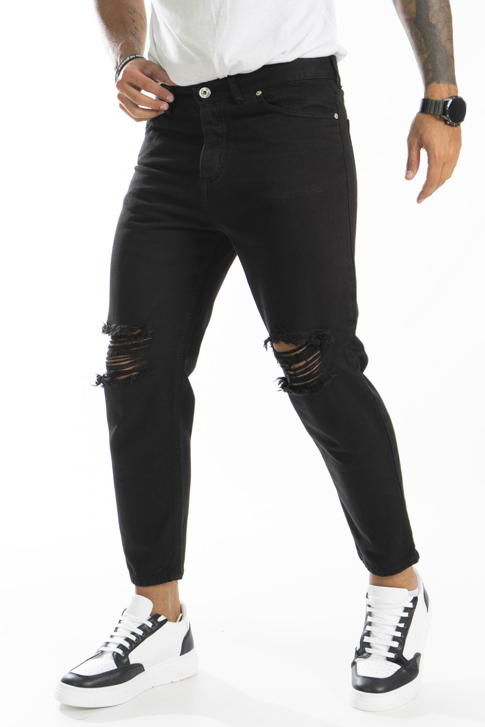 Jeans Uomo Strappi Ginocchia Tinta Unita By 92 Fashion Shop Art. Js273