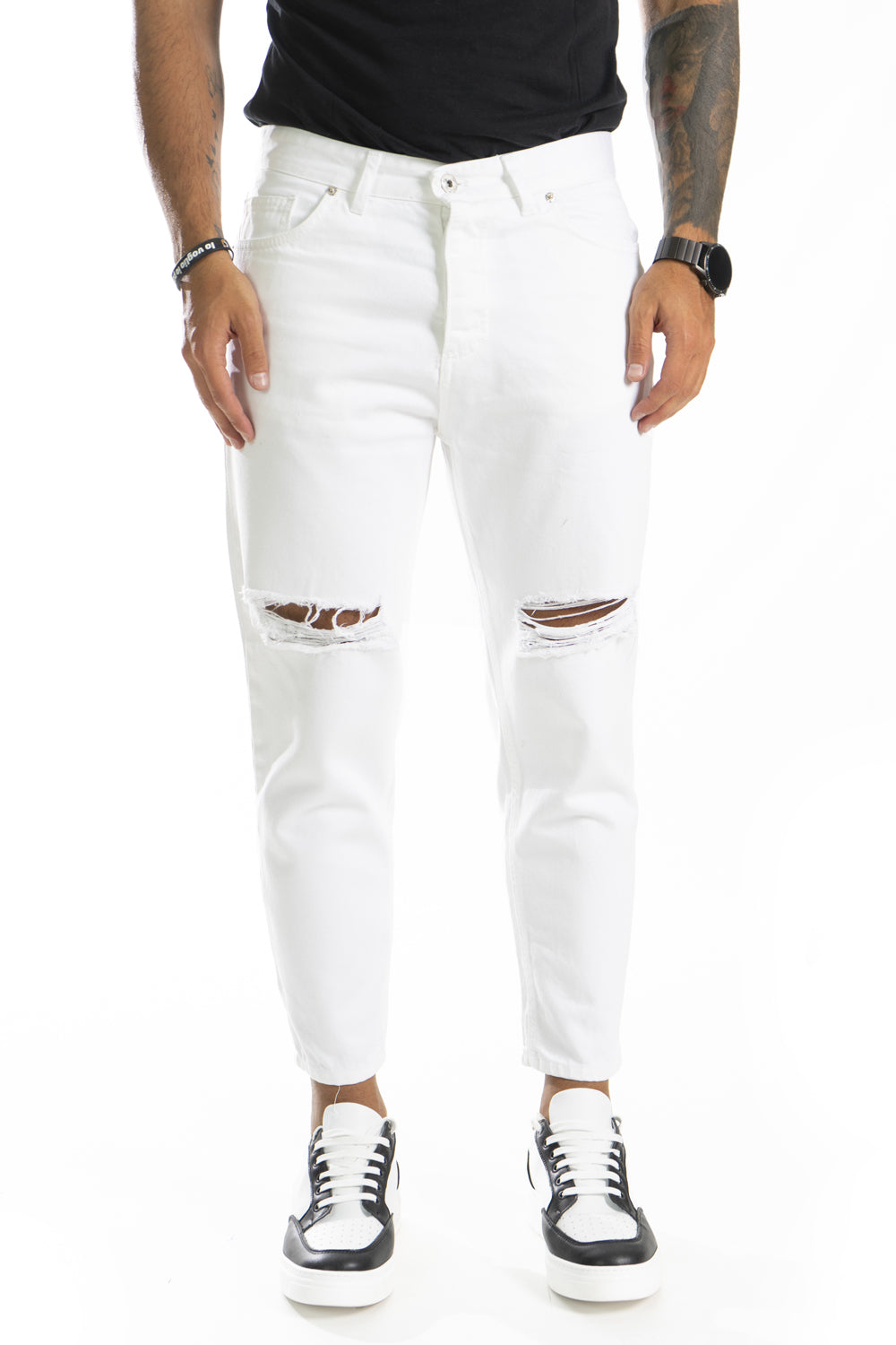 Jeans Uomo Strappi Ginocchia Tinta Unita By 92 Fashion Shop Art. Js273