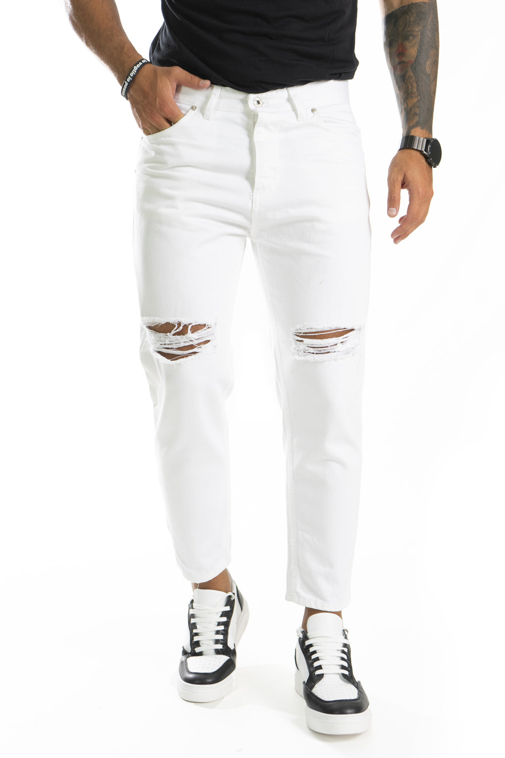 Jeans Uomo Strappi Ginocchia Tinta Unita By 92 Fashion Shop Art. Js273